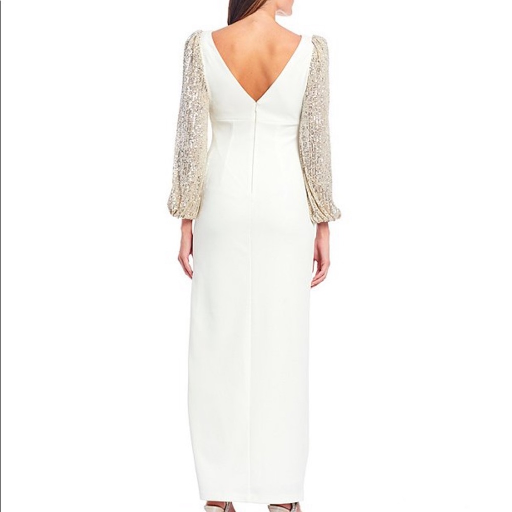 NWT {Eliza J} Sequin Balloon Sleeve Crepe Gown - Picture 4 of 10